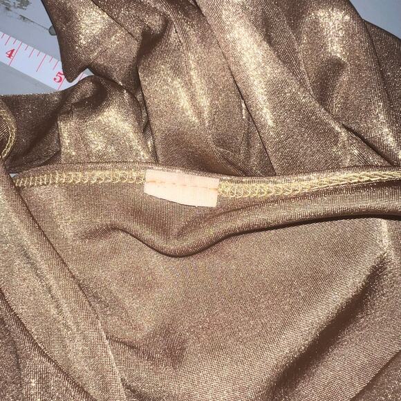 Gold shimmering metallic baby doll gemstone, keyhole flutter stretchy mini - Picture 4 of 6